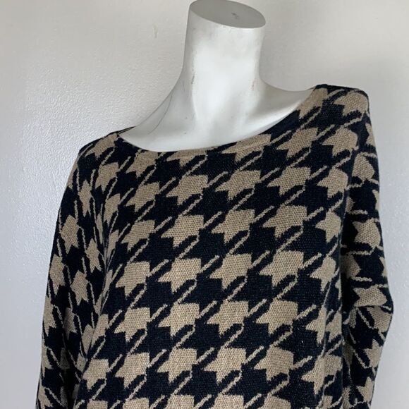 J.Jill tunic sweater shirt top size medium houndstooth pattern tan black M JJill - Picture 7 of 9